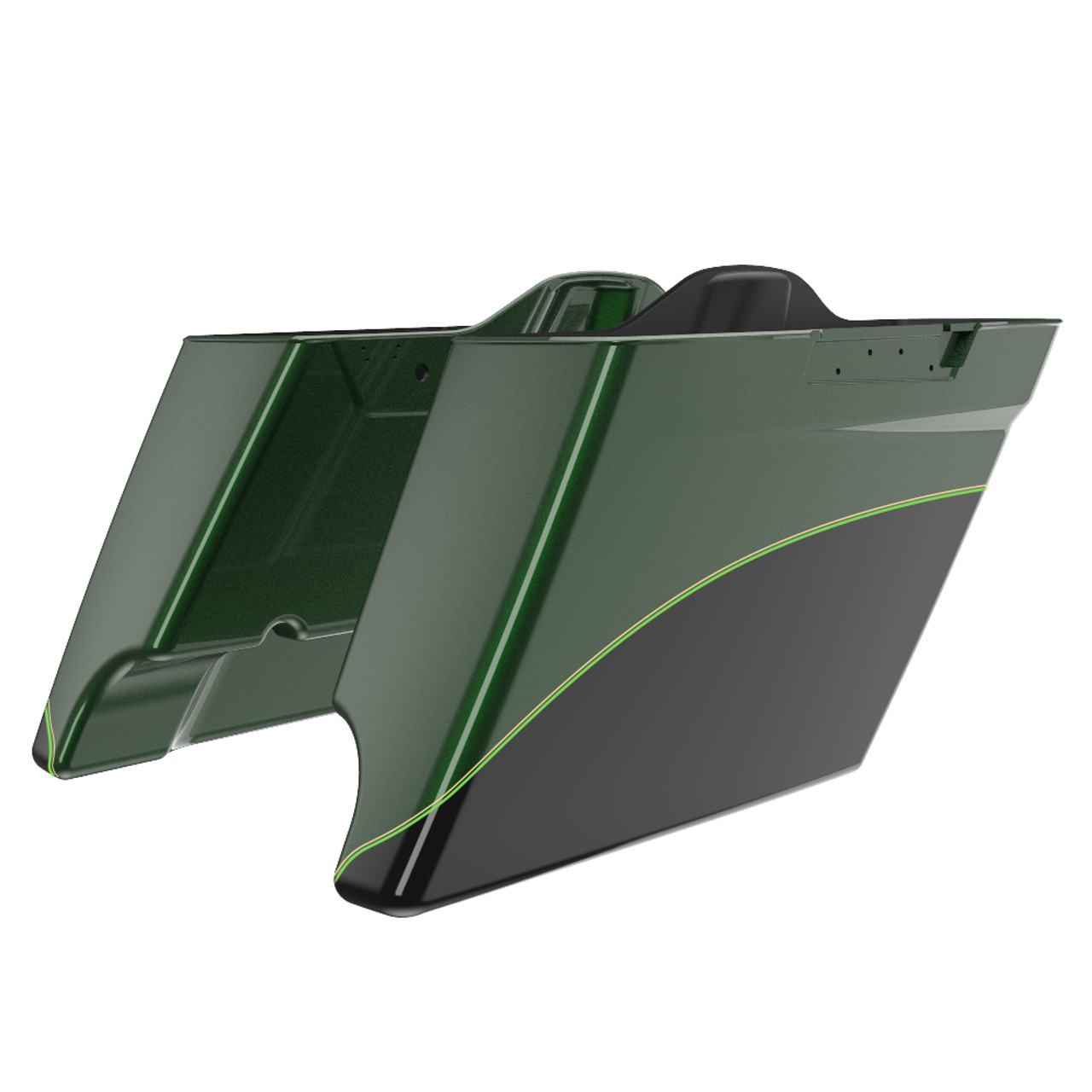 Deep Jade Pearl and Vivid Black 4.5'' STRETCHED SADDLEBAG BOTTOMS FOR HARLEY DAVIDSON 2014+ TOURING