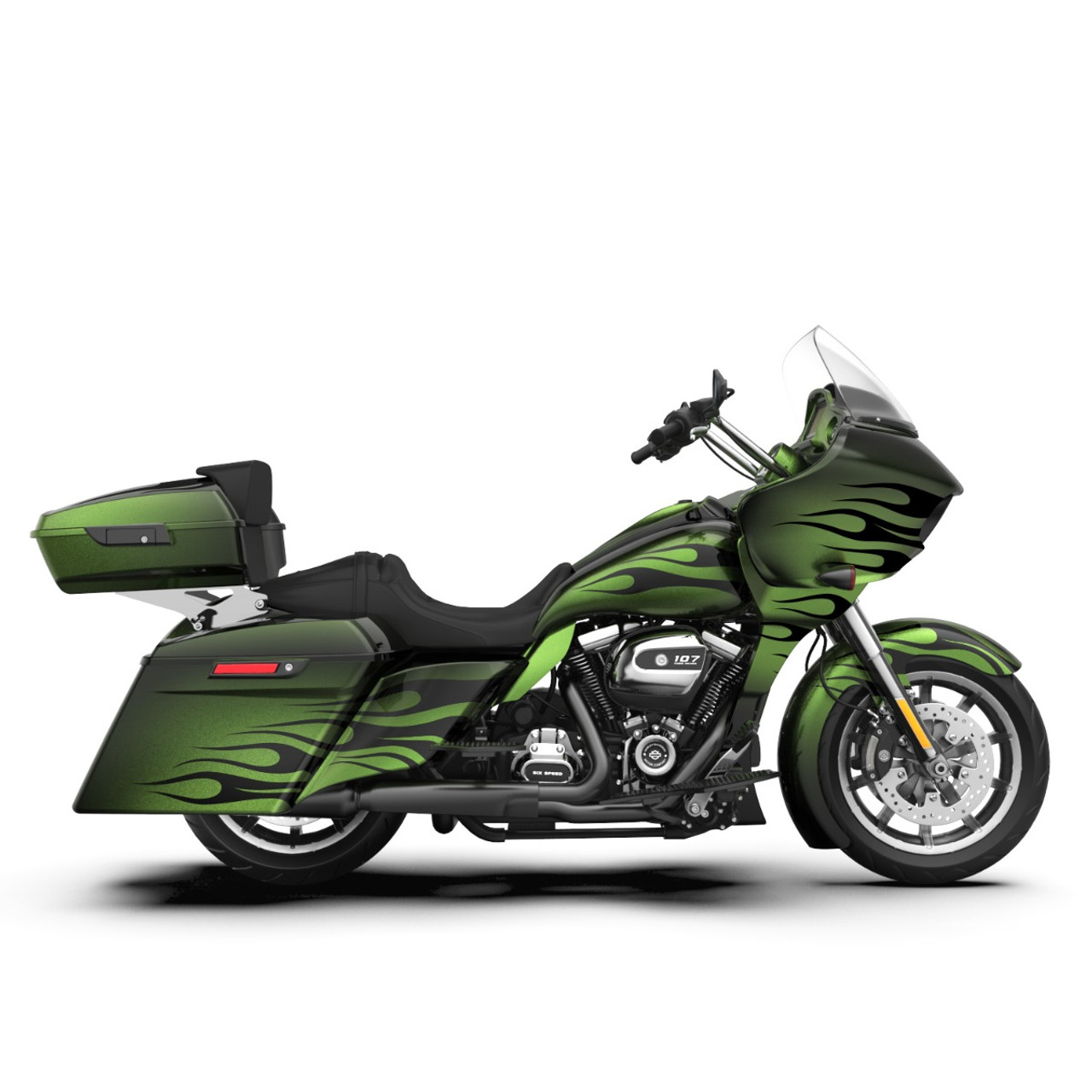 Envious Green Fade Dual Cutout 4.5" Stretched Extended Saddlebags for 2014+ Harley Davidson Touring
