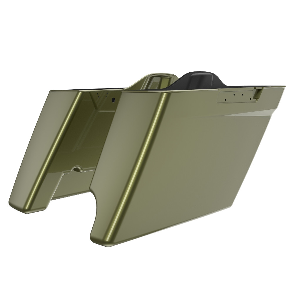 Advanblack Mineral Green Metallic 2 into 1 Stretched Extended Saddlebag Bottoms for 2014+  Harley Davidson Touring