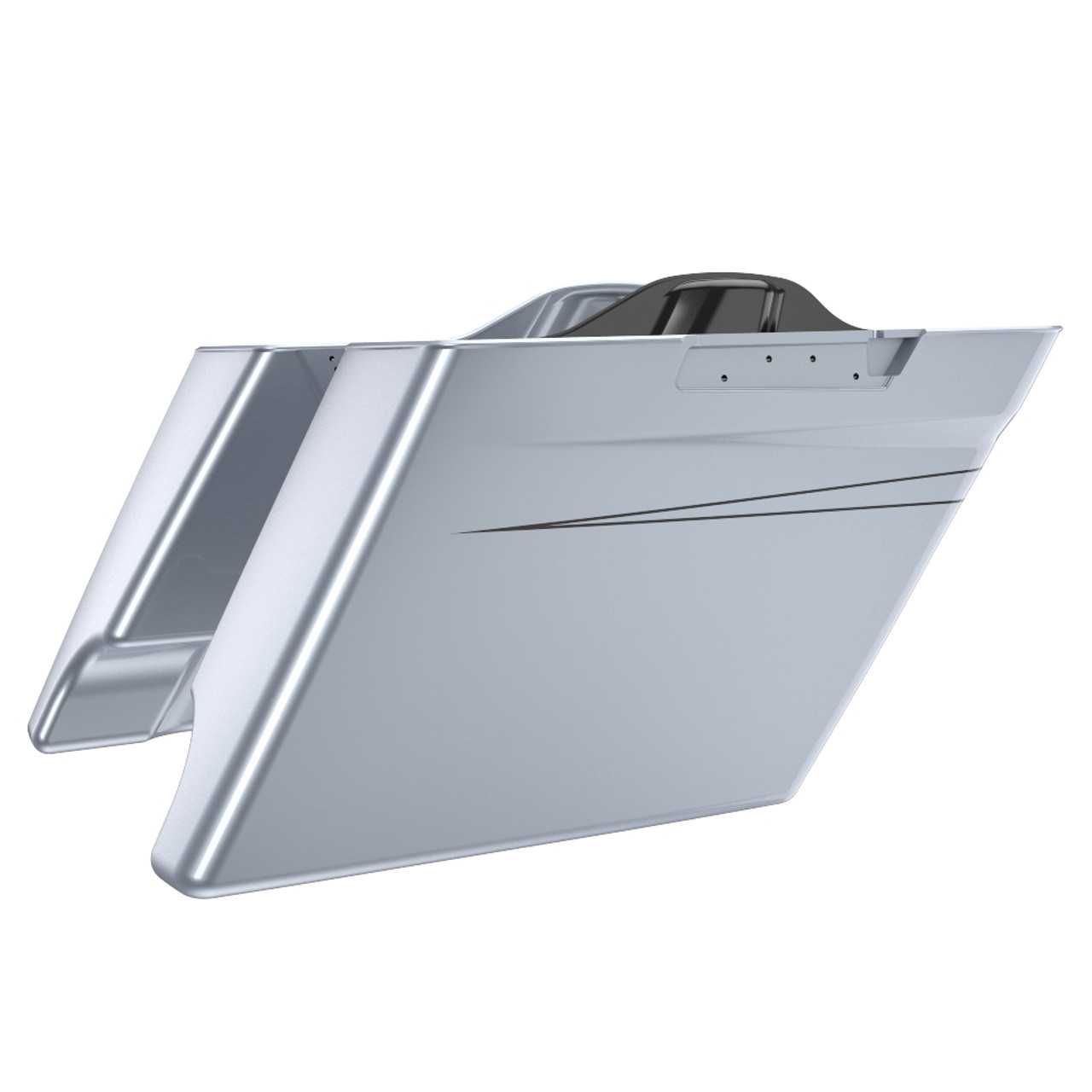 Advanblack Brilliant Silver 2 into 1 Stretched Extended Saddlebag Bottoms with Pin Stripes for Harley 2014+ Touring