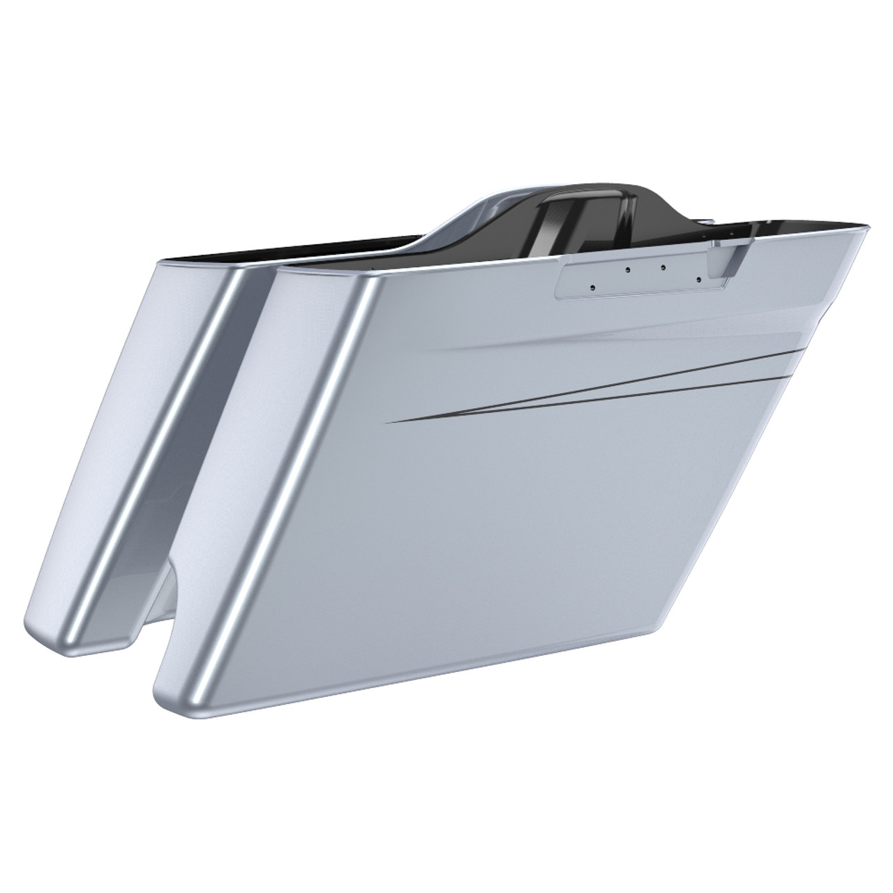 Advanblack Brilliant Silver 2 into 1 Stretched Extended Saddlebag Bottoms with Pin Stripes for Harley 2014+ Touring