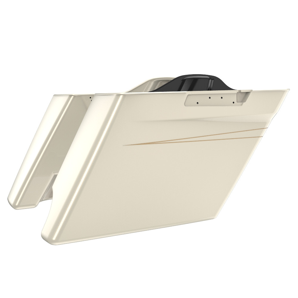 Advanblack Morocco Gold Pearl 2 into 1 Stretched Extended Saddlebag Bottoms with Pin Stripes for Harley 2014+ Touring