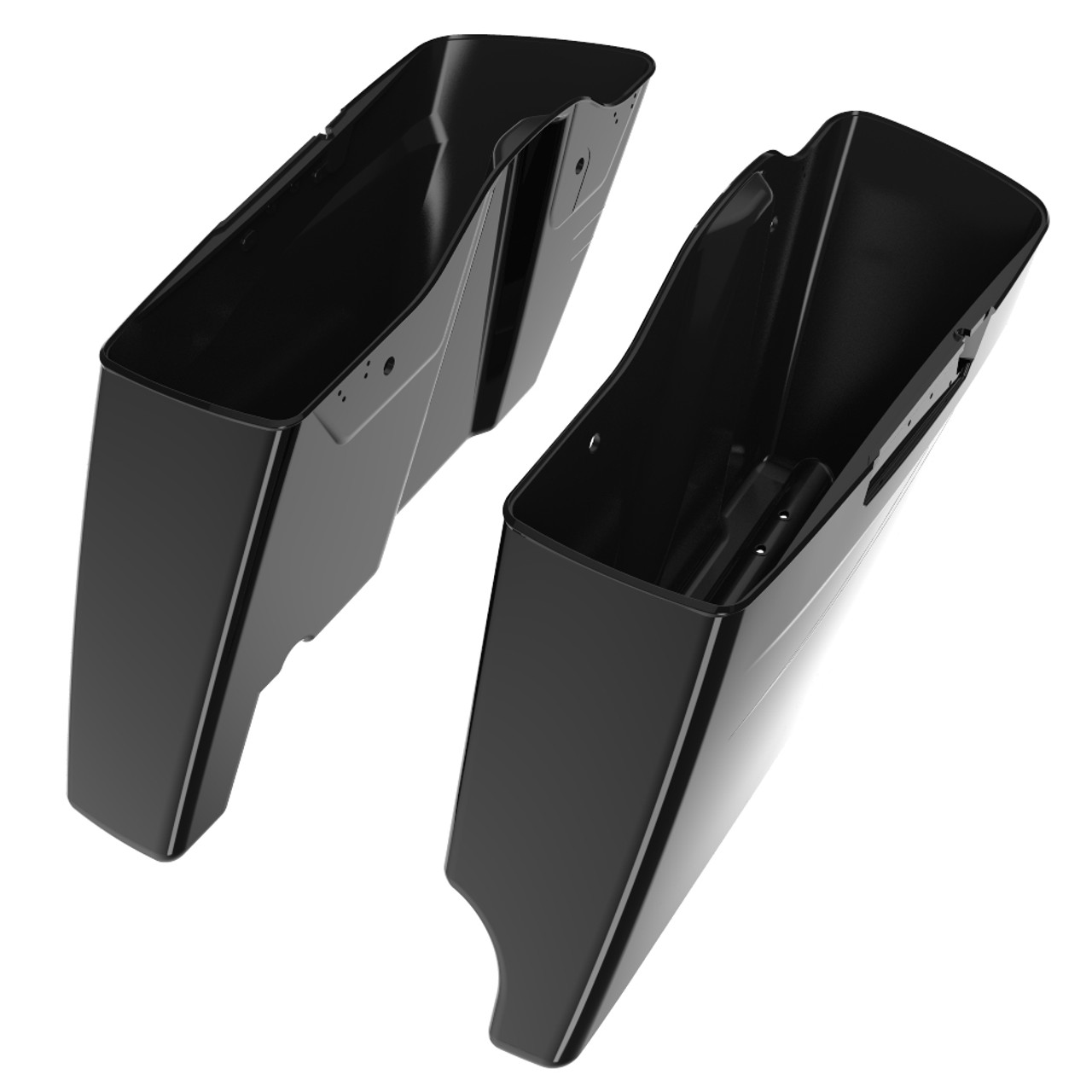 Advanblack Vivid Black with Medium Silver Pinstripe Single Cutout Stretched Extended Saddlebag Bottoms for 2014+ Harley Davidson Touring