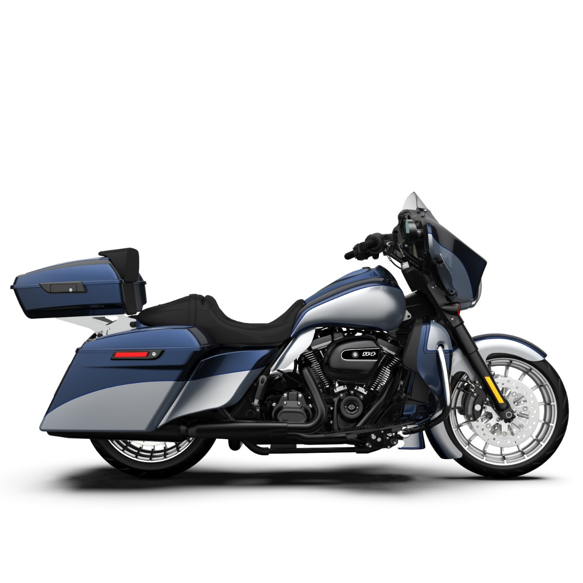 Midnight Blue and Barracuda Silver STRETCHED TANK COVER FOR HARLEY '09-'23 STREET GLIDE & ROAD GLIDE
