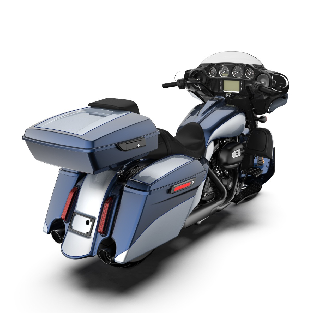 Midnight Blue and Barracuda Silver STRETCHED TANK COVER FOR HARLEY '09-'23 STREET GLIDE & ROAD GLIDE