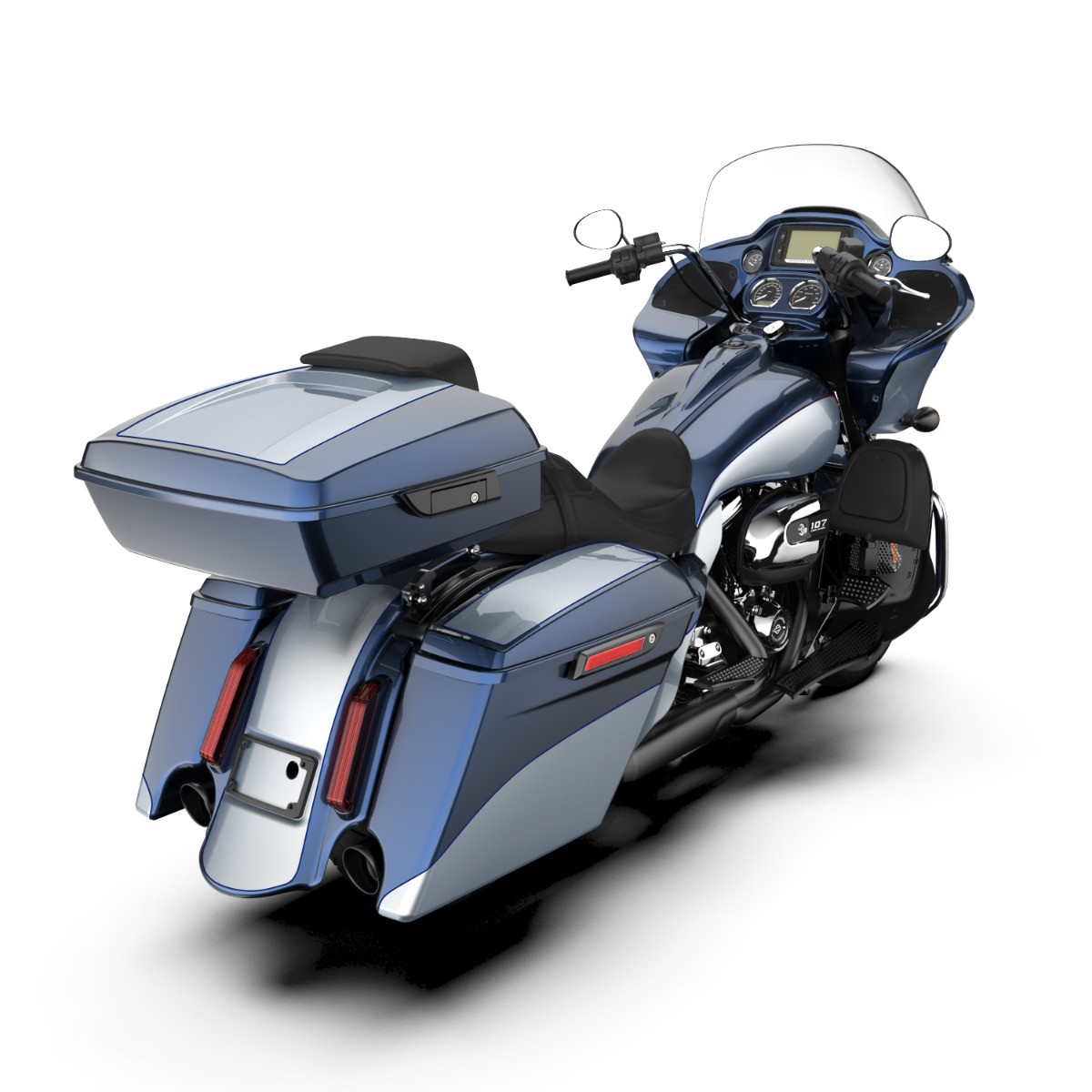 Midnight Blue and Barracuda Silver STRETCHED TANK COVER FOR HARLEY '09-'23 STREET GLIDE & ROAD GLIDE