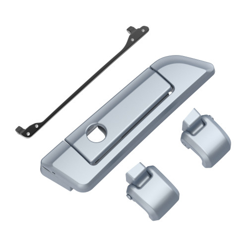 Baracuda Silver Denim Hinges & Latch kit  For Harley Razor Chopped King Tour Pak