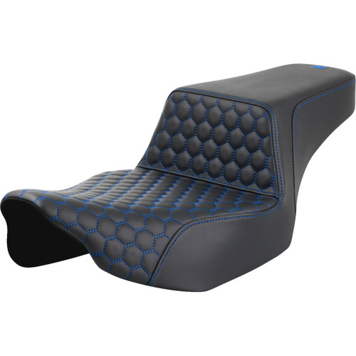 Saddlemen #823-07-17801 - Step-Up Seat - Extended Reach - Front Honeycomb - Blue Stitch - FL '23-'24