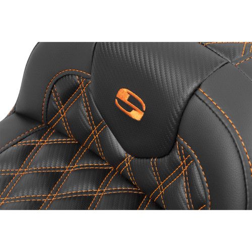 Saddlemen #823-07-20603 - RoadSofa™ Seat - without Backrest - Carbon Fiber - Orange Stitch - FL/FX '23-'24