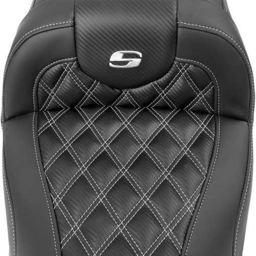 Saddlemen #823-07-20605 - RoadSofa™ Carbon Fiber Seat - w/o Backrest - Lattice Stitch - Silver Stitch - FL/FX '23-'24