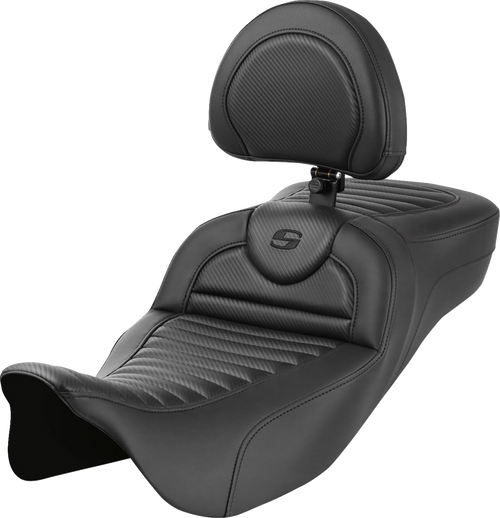 Saddlemen Roadsofa Extended Reach Seat - with Backrest - Tuck-n-Roll - Carbon Fiber