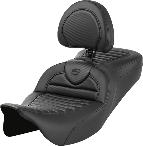 Saddlemen Roadsofa Seat - with Backrest - Tuck-n-Roll - Carbon Fiber - FL '08-'23