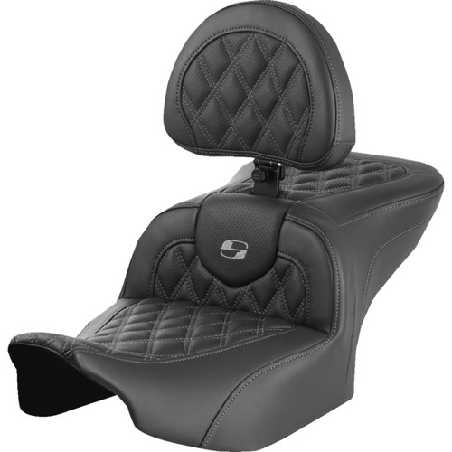 Saddlemen #823-07-182B2 - RoadSofa™ Seat - with Backrest - Lattice Stitch - Gray Stitch - FLTR/FLHX '23-'24