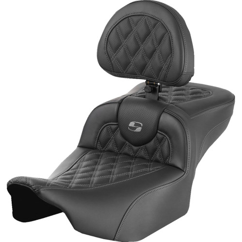 Saddlemen #823-07-184B2 - Roadsofa™ Extended Reach Seat - with Backrest - Lattice Stitch - Gray Stitch - FLTR/FLHX '23-'24