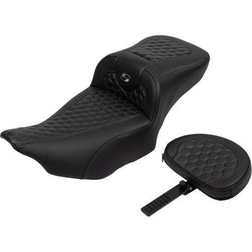 Saddlemen #823-07-190B2 - Roadsofa™ Extended Reach Seat - with Backrest - Honeycomb - Dark Gray Stitch - FLTR/FLHX '23-'24