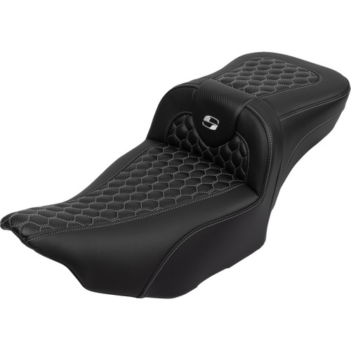 Saddlemen #823-07-190B5 - Roadsofa™ Extended Reach Seat - with Backrest - Honeycomb - Silver Stitch - FLTR/FLHX '23-'24