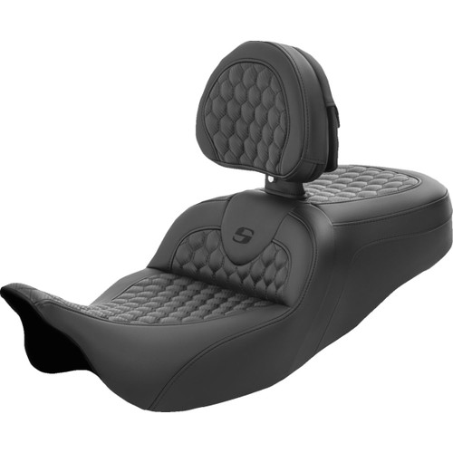 Saddlemen #808-07B-189BR - RoadSofa™ Seat - Honeycomb - with Backrest - FL '08-'24