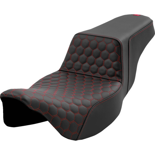 Saddlemen #808-07B-17804 - Step-Up Seat - Honeycomb - Extended Reach - Red Stitching - FL '08-'23