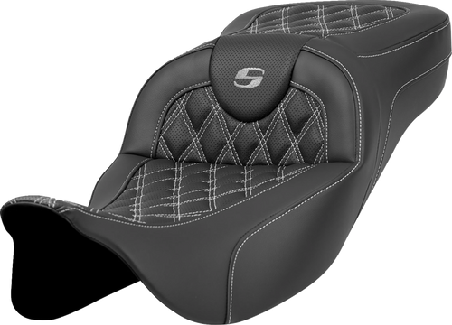 Saddlemen Extended Reach Roadsofa Seat - Lattice Stitch - Silver Stitch - without Backrest - FL '08-'23 (#A808-07B-184SIL)