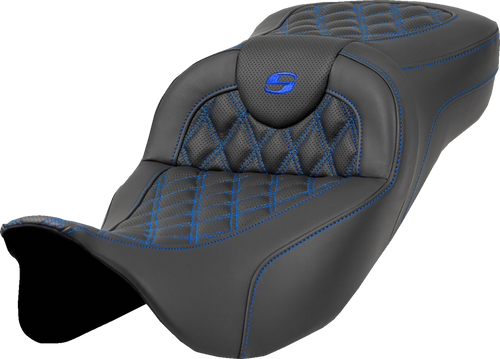 Saddlemen Extended Reach Roadsofa Seat - Lattice Stitch - Blue Stitch - without Backrest - FL '08-'24