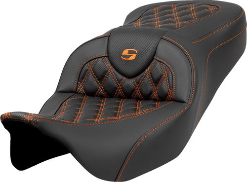 Saddlemen Roadsofa Seat - Lattice Stitch - Orange Stitch - without Backrest - FLH/FLT '08-'23