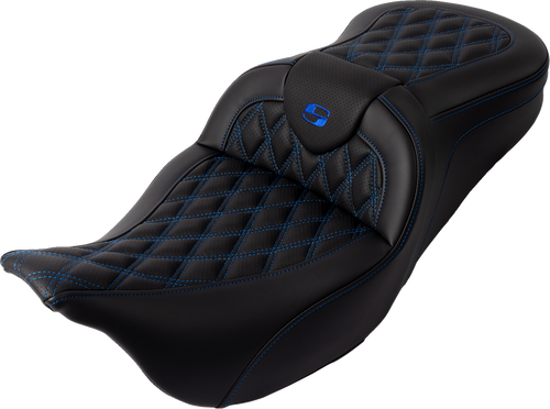 Saddlemen Roadsofa Seat - with Backrest - Blue Stitch - FL '08-'23 (#A808-07R-182BLU)