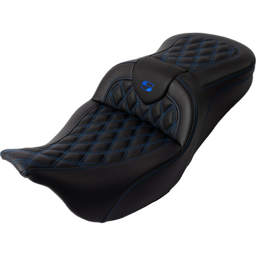 Saddlemen #808-07B-182B1 - Roadsofa™ Seat - with Backrest - Blue Stitch - FL '08-'23