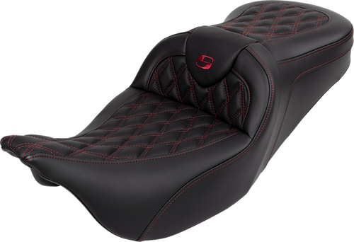 Saddlemen Roadsofa Seat - with Backrest - Wine Berry Stitch - FL '08-'23