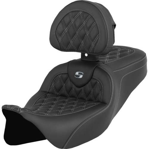 Saddlemen #808-07B-182B5 - Roadsofa™ Seat - with Backrest - Silver Stitch - FL '08-'23