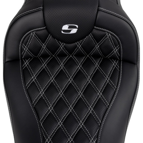 Saddlemen #808-07B-182B6 - Roadsofa™ Seat - with Backrest - White Stitch - FL '08-'23