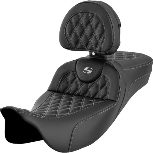 Saddlemen #808-07B-184B5 - Roadsofa™ Extended Reach Seat - Lattice Stitch - Silver Stitch - with Backrest - FL '08-'24