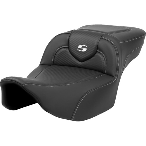 Saddlemen #823-07-186 - Roadsofa™ Extended Reach Seat - Carbon Fiber - Silver Stitch/Silver Logo - no Backrest - FL '23-'24