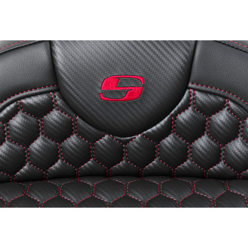 Saddlemen #808-07B-189B4 - RoadSofa™ Seat - Honeycomb - Red Stitch - with Backrest - FLH/FLT '08-'23