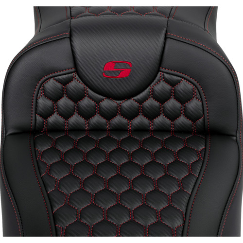 Saddlemen #808-07B-19004 - RoadSofa™ Seat - Honeycomb - Red Stitch - Extended Reach - without Backrest - FLH/FLT '08-'24
