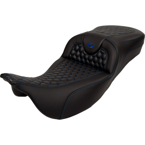 Saddlemen #808-07B-19001 - RoadSofa™ Seat - Honeycomb - Blue Stitch - Extended Reach - without Backrest - FLH/FLT '08-'24