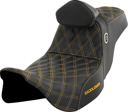 Saddlemen Pro Series SDC Performance Seat - w/ Backrest - Gold Stitch - FLH/FLT '08-'23
