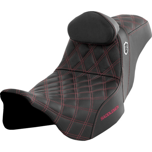 Saddlemen #SC80807WINRT - Pro Series SDC Performance Seat - w/ Backrest - Wine Berry Stitch - FLH/FLT '08-'23