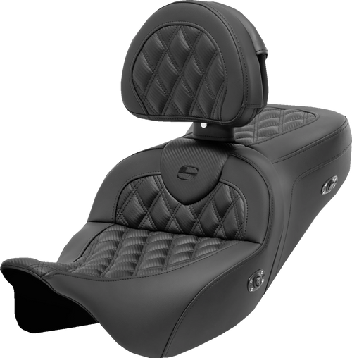 Saddlemen Roadsofa Seat - with Backrest - Lattice Stitch - Carbon Fiber - FL '08-'23 (#808-07CF-182RHC)