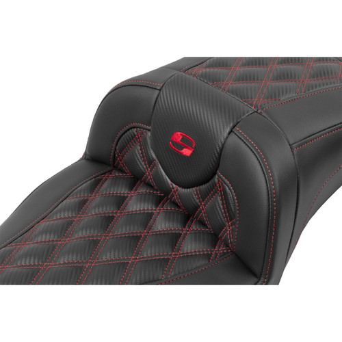 Saddlemen #823-07-20704 - Roadsofa™ Extended Reach Seat - without Backrest - Lattice Stitch - Red Stitch - FLTR/FLHX '23-'24