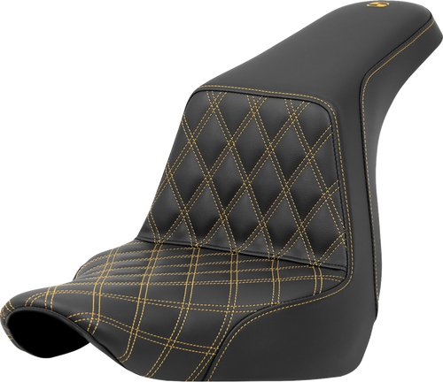 Saddlemen Step-Up Seat - Front Lattice Stitch - Gold Stitch - FXLR/FLSB '18-'24