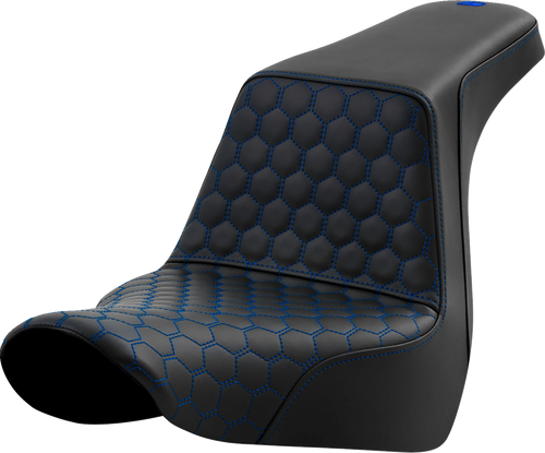 Saddlemen Step-Up Seat - Honeycomb - Blue Stitching - FL/FX '18-'24