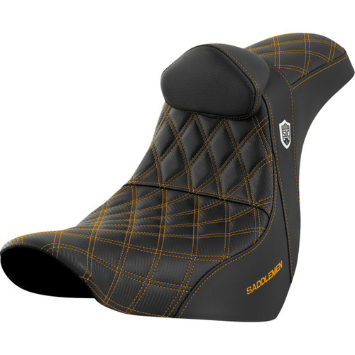 Saddlemen #SC81829GOLRT - Pro Series SDC Performance Seat - w/ Backrest - Gold Stitch - FL/FX '18-'23