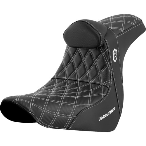 Saddlemen #SC81829WHIRT - Pro Series SDC Performance Seat - w/ Backrest - White Stitch - FL/FX '18-'23