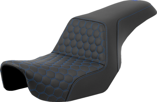 Saddlemen Step-Up Seat - Honeycomb - Blue Stitching - Dyna '06-'17