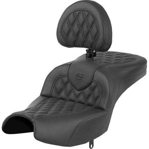 Saddlemen #I22-02-182BR - Roadsofa™ Seat - With Backrest - Black - Lattice Stitch - Indian Pursuit '22-'24