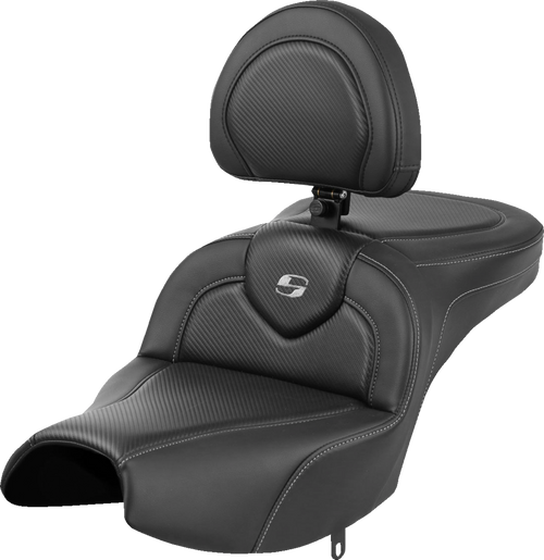 Saddlemen Roadsofa Seat - With Backrest - Black - Carbon Fiber - Indian Pursuit '22-'24