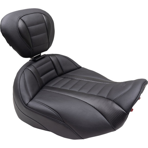 Mustang #89401 - Deluxe Touring Solo Seat - w/ Backrest - Black Stitch - FLT/FLH '23-'25