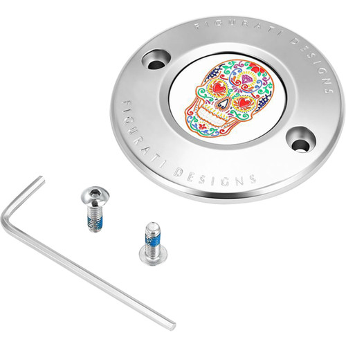 Figurati Designs #FD30-TC-2H-SS - Timing Cover - 2 Hole - Sugar Skull - Mirror Polished - Stainless Steel