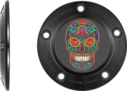 Figurati Designs Timing Cover - 5 Hole - Sugar Skull - Black (#FD30-TC-5H-BLK)