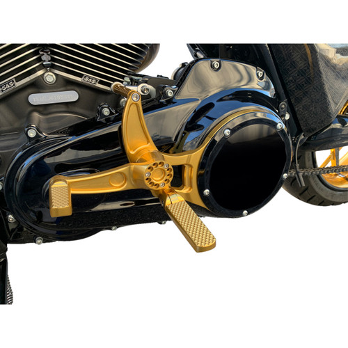 Hawg Halters #MCK-FH16GS-FK - Mid Control Conversion Kit - Gold - Knurled Pegs - FLH/FLT